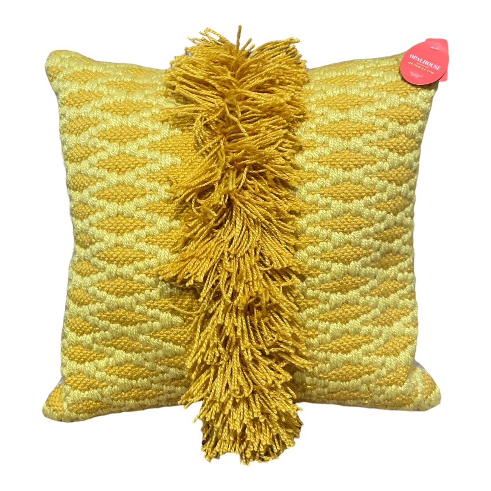 Opalhouse Jungalow Gold Diamond Textured Throw Pillow Fringe 18x18